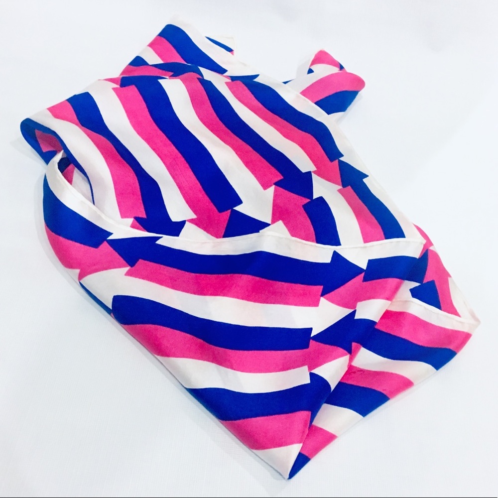 Vintage Silk White Fuchsia & White Printed Scarf - Picture 3 of 7